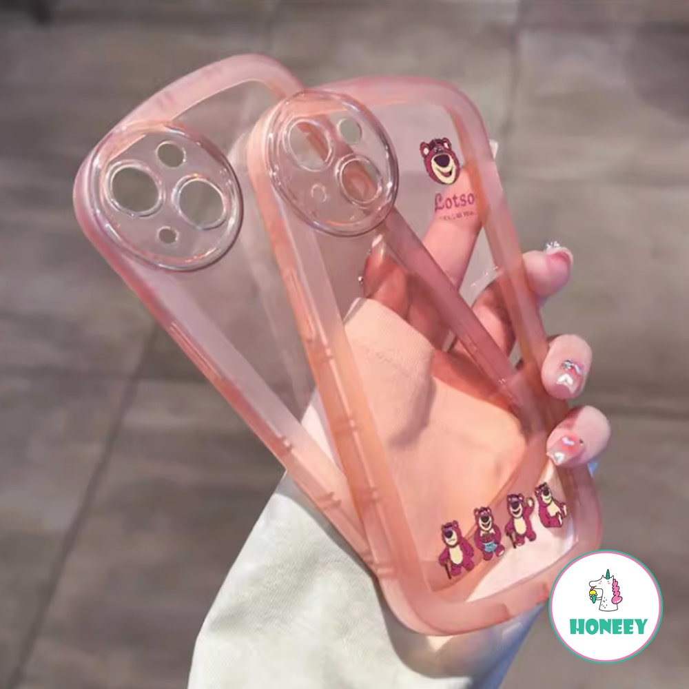 Casing Ponsel Beruang Strawberry Kartun Lucu Kompatibel Untuk Iphone14 13 12 11 Pro Max Casing iPhone X XR XS 78 Plus Cover Pelindung Kamera