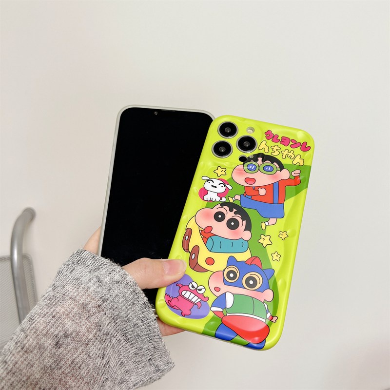 Green Anime Crayon Shin-chan Soft TPU Case HP iP iPhone 12 13 14 Pro Max 11 FTD Casing Apple