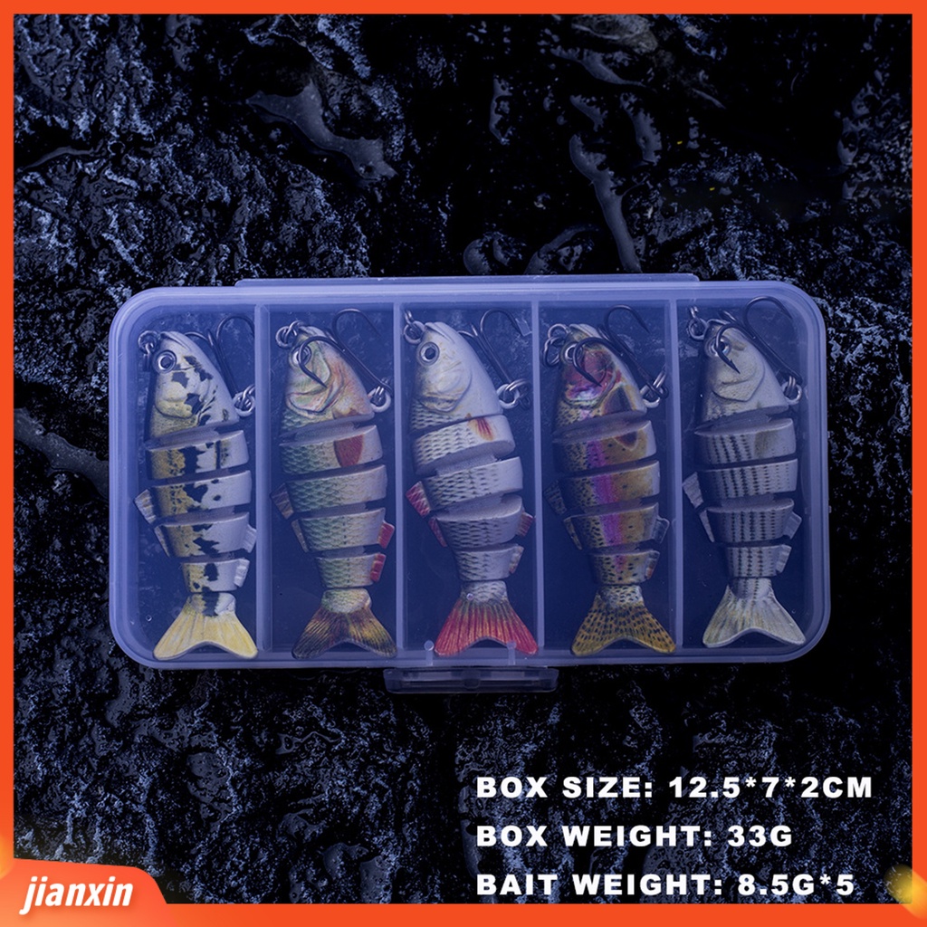 (In Stock) 7cm 8.5g Reusable Artificial Bait 6bagian Postur Renang Hidup Lima Spesifikasi Palsu Memancing Umpan Untuk Memancing Penggemar