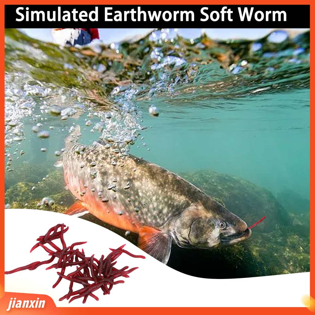(In Stock) 50 Pcs 3.5 cm Worm Umpan Simulasi Elastisitas Tinggi Tahan Gigit Angling Cacing Tanah Umpan Cacing Buatan Umpan Memancing Luar Ruangan