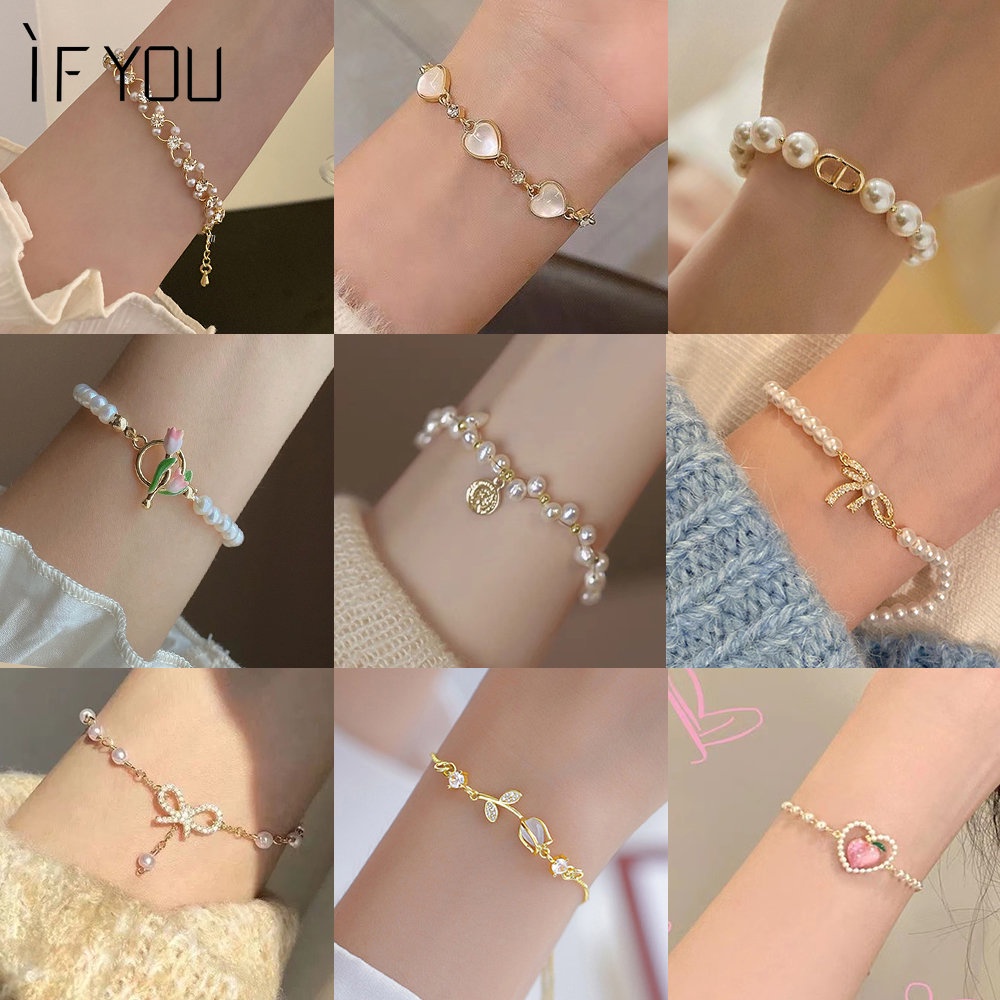 Ifyou Elegan Y2K Tulip Emas Kristal Kupu-Kupu Pasangan Gelang Fashion Choker Bracelets Untuk Wanita Perhiasan Aksesoris