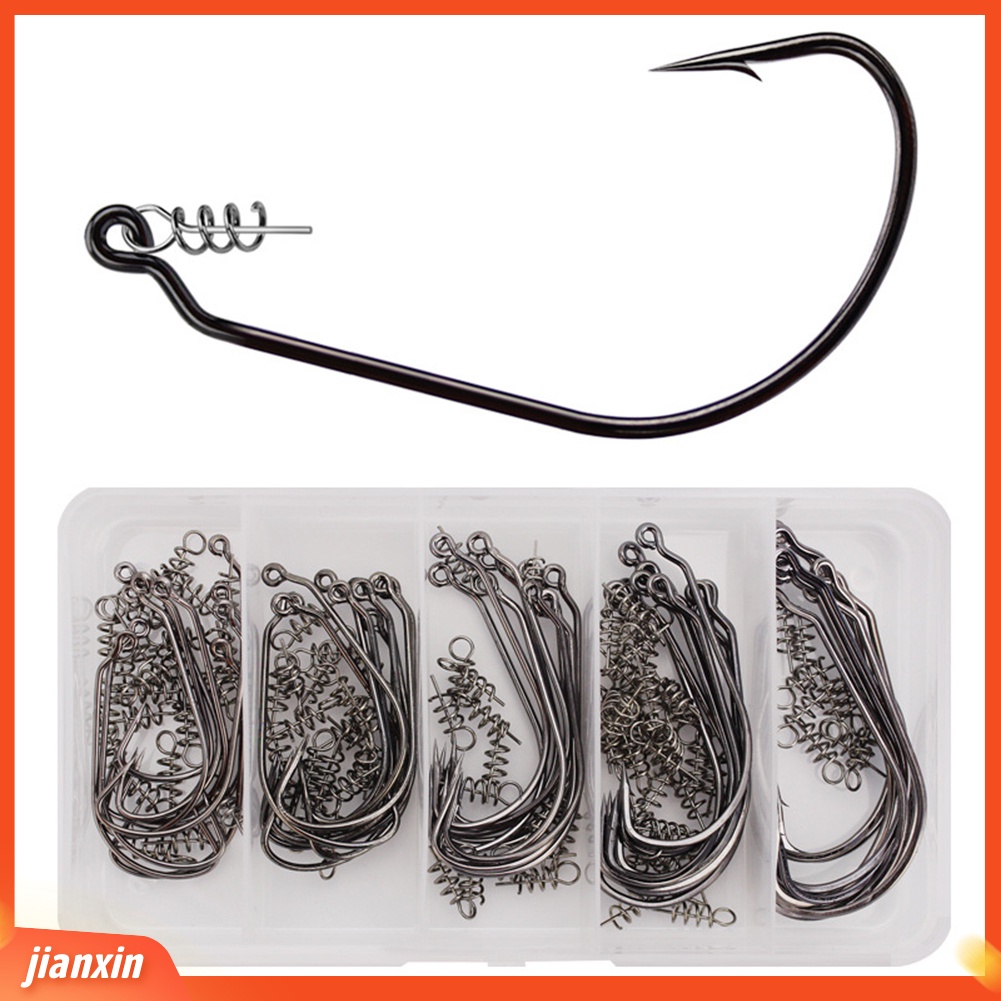 (In Stock) 50Pcs Kait Jig Umpan Lembut Cacing Baja Karbon Tinggi Dengan Pin Twist Spring Lock