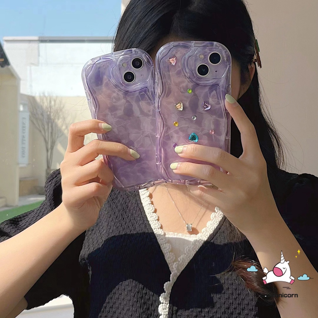 Gradient Purple Water Ripple 3D Wavy Curved Edge Soft Case Untuk Redmi 10A 10C A2 9 10 9T 9A A1 9C NFC Redmi Note12 8 11s 10s 11 9 10 Pro Max POCO M3 Art Case Dengan Stiker Berlian