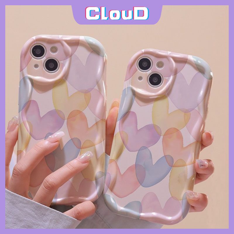 Untuk Redmi 10A 9A 9T 9a2 A1 10C 9C NFC Redmi Note8 11 12 11s 10 Pro Max 10s 9poco M3 Biru Love Heart Colorful Sweet Love Heart 3D Wavy Curved Edge Shockproof Case