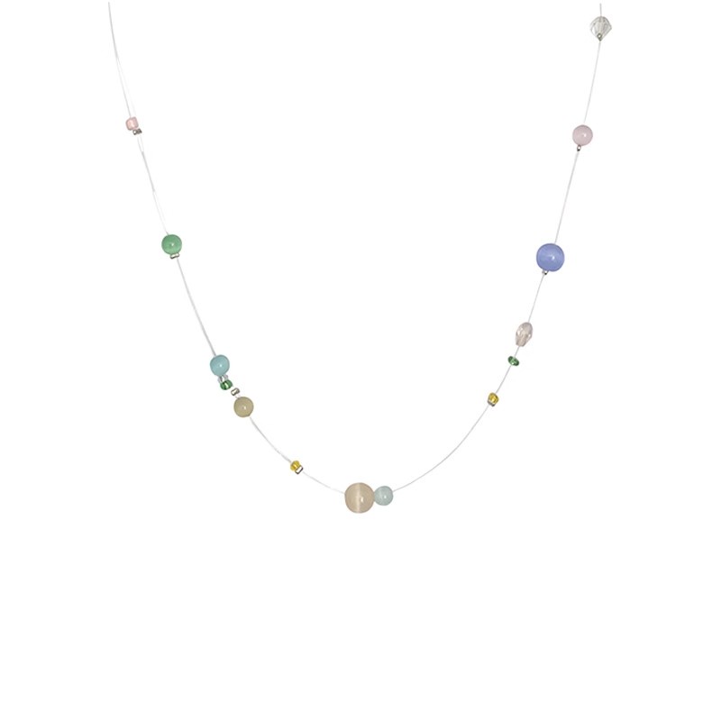 Roselife Musim Panas Planet Warna-Warni Opal Manik-Manik Choker Kalung Untuk Gadis Energik Korea Garis Transparan Tahan Air Liburan Pantai Tulang Selangka Rantai Kalung Perhiasan Aksesoris