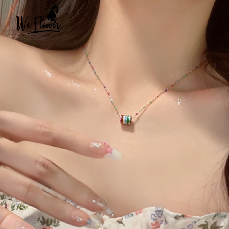 Kami Bunga Korea s925 Perak Pelangi Silinder Liontin Warna-Warni Manik-Manik Rantai Kalung Untuk Wanita Perempuan Gaya Vintage Tulang Selangka Rantai Kalung Perhiasan Hadiah