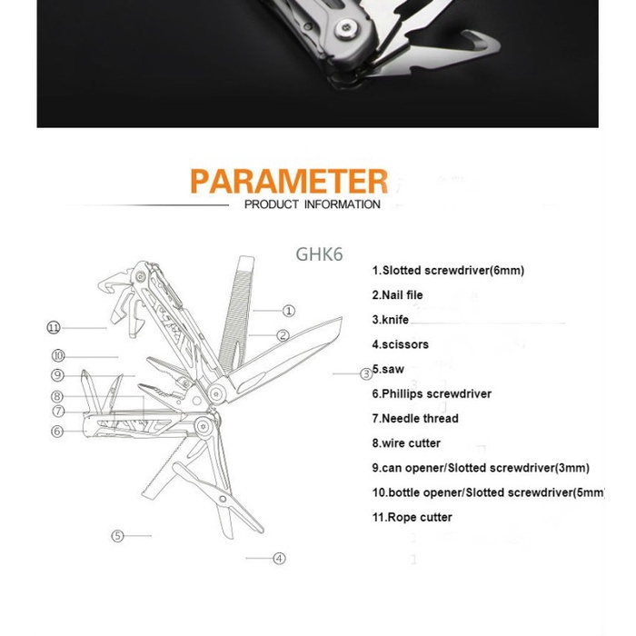 PNK23 HRC78K Multitool Pliers Knife Kit - Pisau Tang Lipat Multifungsi