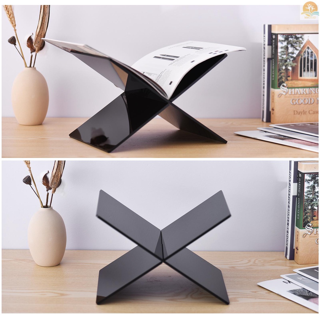 In Stock Stand Buku Akrilik Rak Pajangan X-Shaped Book Rack for Cookbook Buku Resep Menu Majalah Storybook Tempat Buku Pembukaan