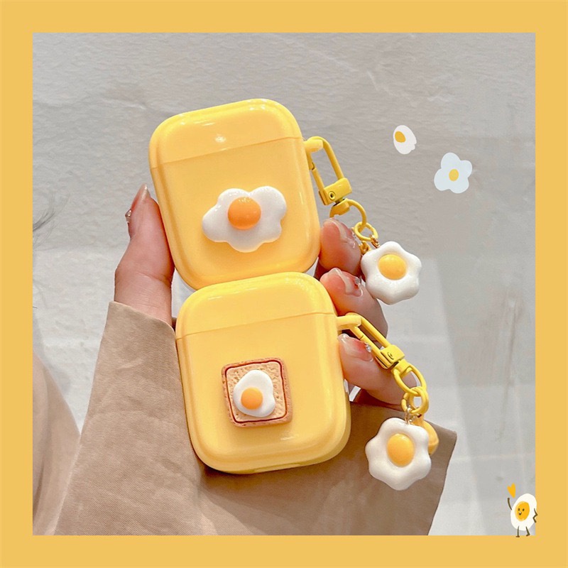 3d Lucu Sarapan Cahaya Kuning Bluetooth Earphone Pelindung Case Cover Dengan Liontin Telur Goreng Untuk Airpods1 2 3 PRO PRO2 Soft Shell