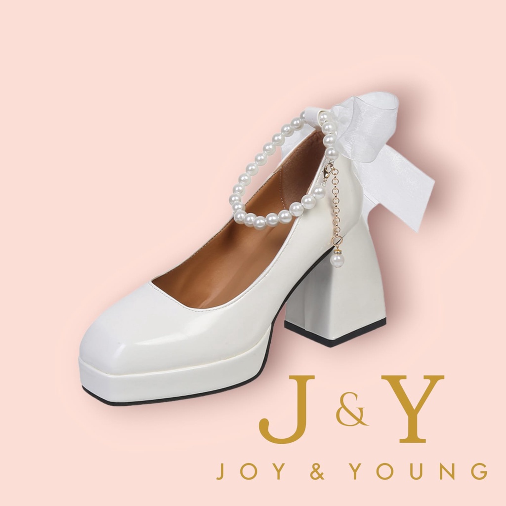 [J&amp;Y] [Joy&amp;Young] [LC] 1503 Sepatu Wanita Heels Hak 331 TALI MUTIARA Korea style Mary jane Pearl FASHION ELEGAN CANTIK Pesta Kerja Santai Keren Trend Casual Kualitas Bagus Impor