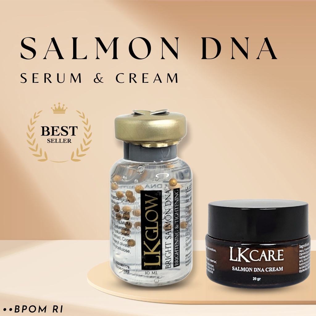 Paket LK 2in1 Salmon DNA Glowing Cream dan Serum Anti Penuaan Mencerahkan Kulit dan Menyamarkan Noda