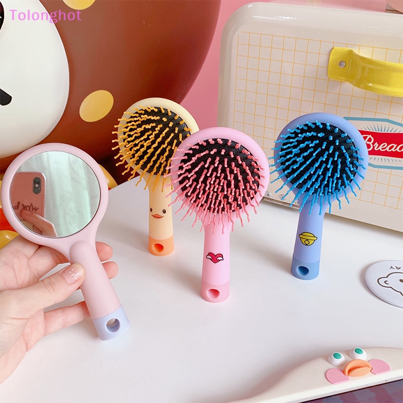 Tolonghot&gt; Kartun Lucu Anti-Simpul Hujan Pijat Rambut Sisir Dengan Cermin Anak Hairdressing Comb Bantal Udara Pijat Sisir Untuk Bayi Anak Sumur