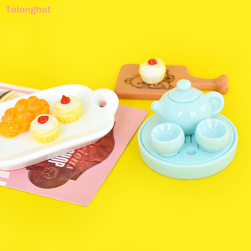 Tolonghot&gt; 1Set Miniatur Cangkir Teh Set Miniatur Simulasi Boneka Perabotan Rumah Model DIY Aksesoris Rumah Ornamen Mainan Sumur
