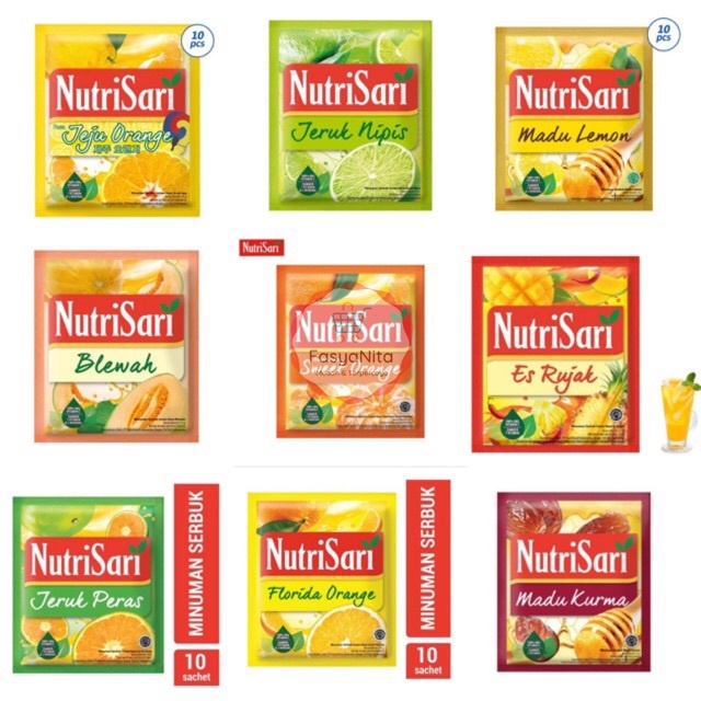 

Nutrisari Jeruk Peras, Es Rujak, Sweet Orange, Mangga Gandaria All Variant Renteng 10 Sachet x 14gr