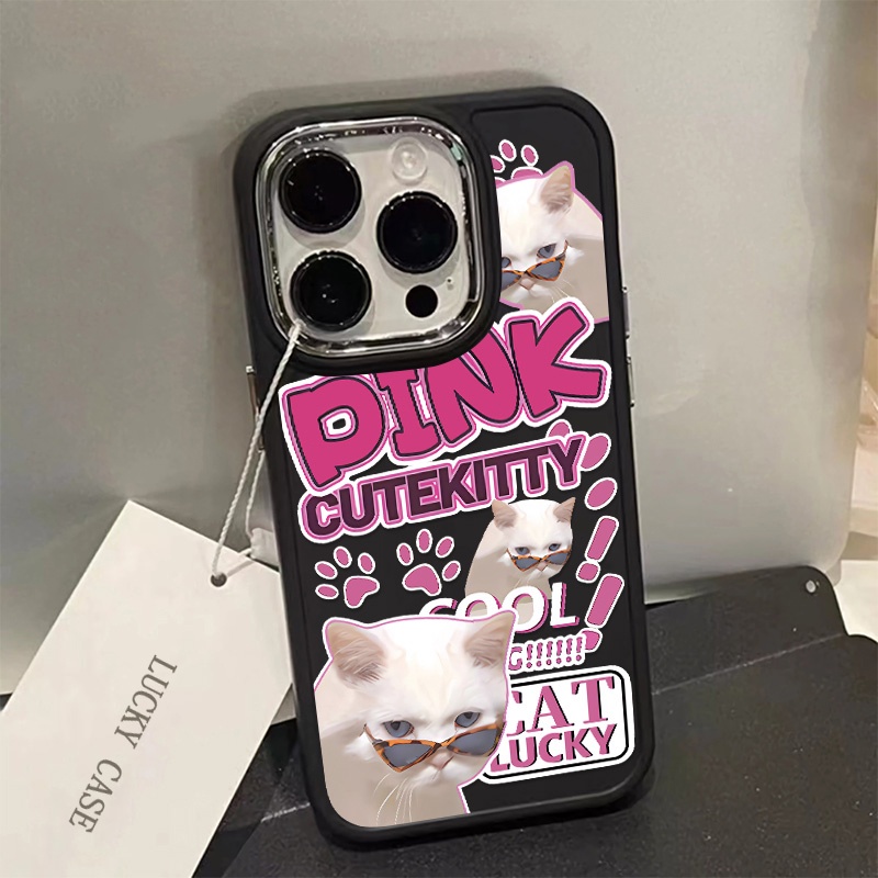 IPHONE Lucu Kucing Anjing Tombol Logam Casing Ponsel Silikon Kompatibel Untuk Iphone14 13 12 Pro Max Lembut Pasangan Casing Shockproof Cover Cell Precticer