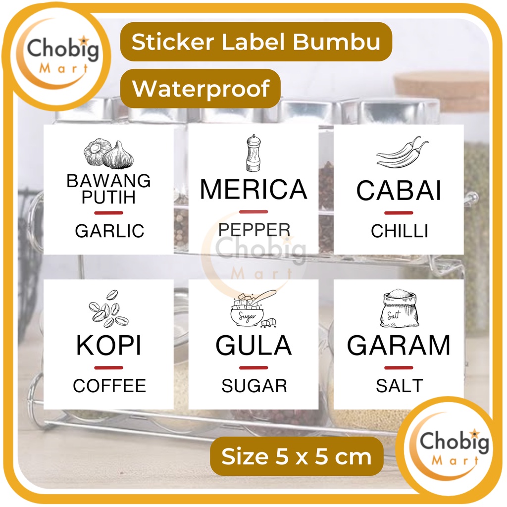 

CHOBIG Sticker Label Bumbu Dapur Stiker Spice Jar Botol Kaca Tempelan Bergambar Gambar