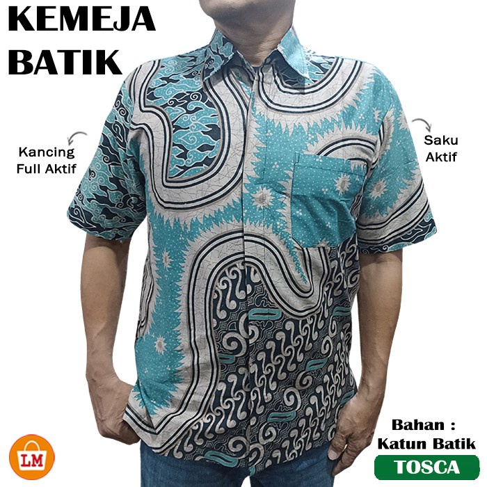 LM 33443 Kemeja BATIK Pria Lengan Pendek Katun Batik Premium Size M-XL Terbaru