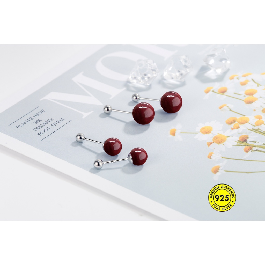 Anting Tusuk Vintage Cinnabar Anting Bola Merah Gesper Pengencang Sekrup U1532