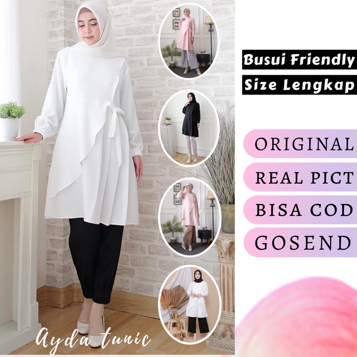 New Sale SIZE LENGKAP TUNIK PUTIH POLOS LAYER ASIMETRIS IKAT SAMPING AYDA M1136 - CLEAR WHITE, XS