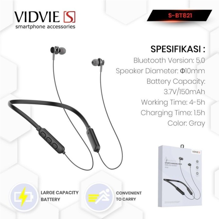 Ready Stok Vidvie S Headset Bluetooth Earohone Nirkabel BT821 - Black