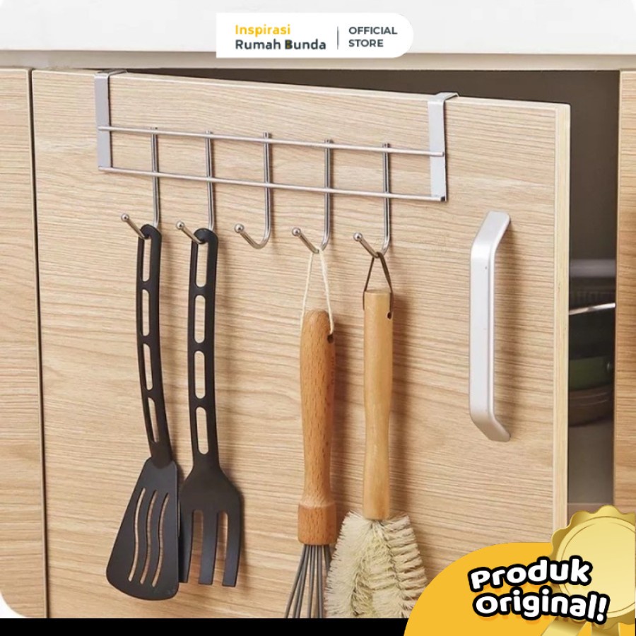 Gantungan Pintu 5 Kait Hanger Stainless Baju Alat Dapur Door Hook Serbaguna