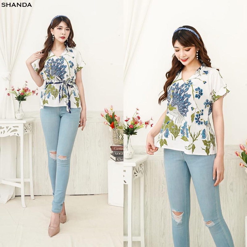 Evercloth Shanda Blouse Wanita Atasan Wanita Blouse Batik Lengan Pendek