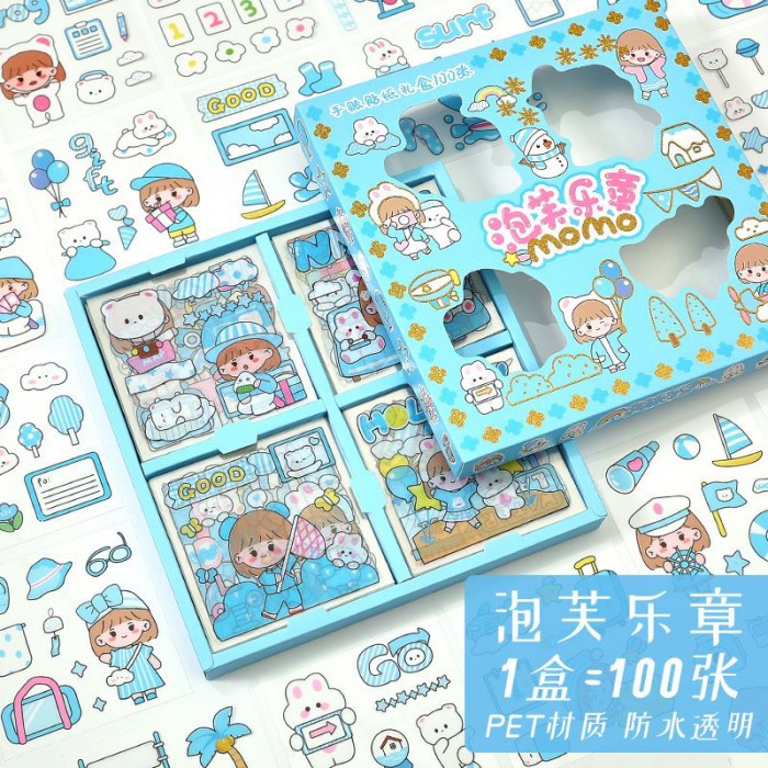 

Stiker 100 lembar Momo Sticker Anti Air Motif Kartun Box Waterproof 2D - Biru
