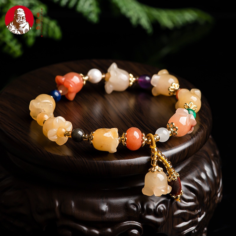 [Dengan sertiflkat  identiflkasi] Giok sutra emas alami, gelang anggrek, topaz giok Gobi, gelang gio