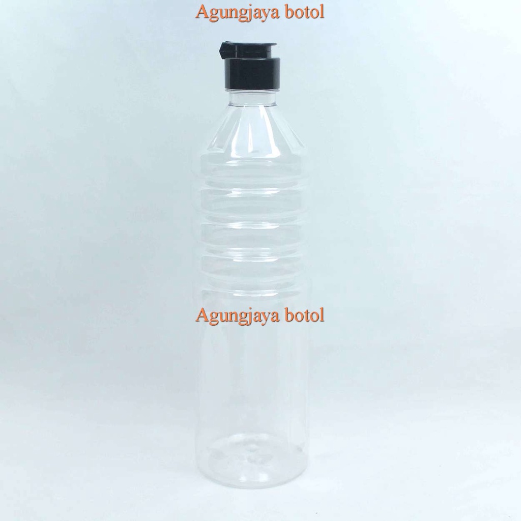 Botol Pet 1000 ml Minyak Goreng Bulat Natural Tutup Fliptop Jamur / Botol Plastik / Botol Pet Tutup 