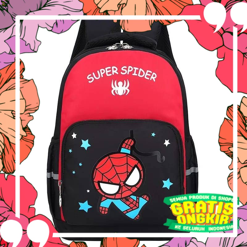 Rizclew - Tas Ransel Sekolah Anak Karakter Spiderman / Backpack Super Spider Keren Kekinian / Tas Ge