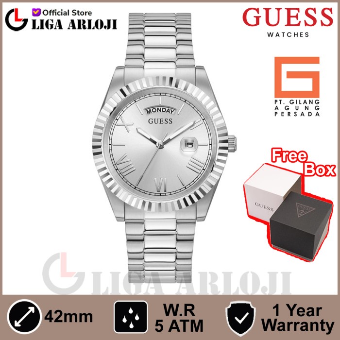 GUESS GW0265G6 Original CONNOISSEUR Jam Tangan Pria Analog Silver