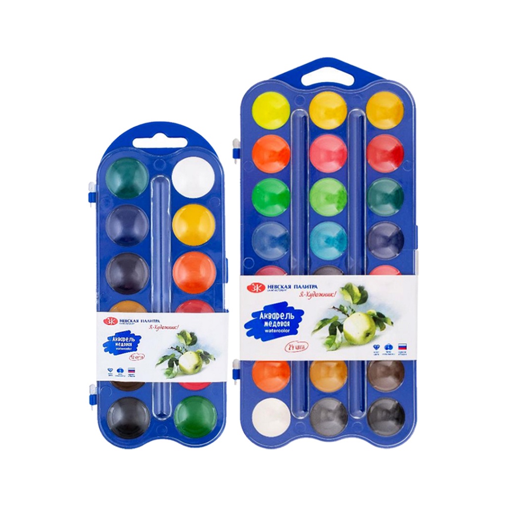 

12 24 Colors Nevskaya Palitra I AM AN ARTISTS Watercolor Set in Plastic Palette / Watercolour Water Color Colour Cat Air Beginner
