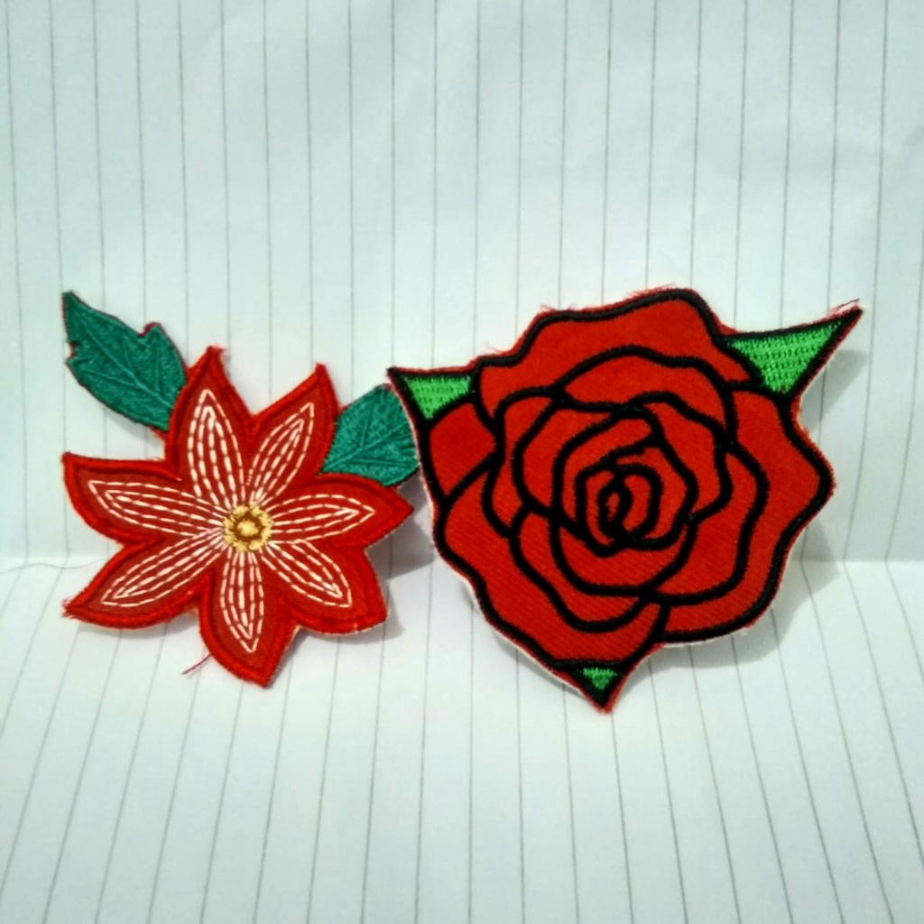 Patch Bordir Bunga Mawar Merah
