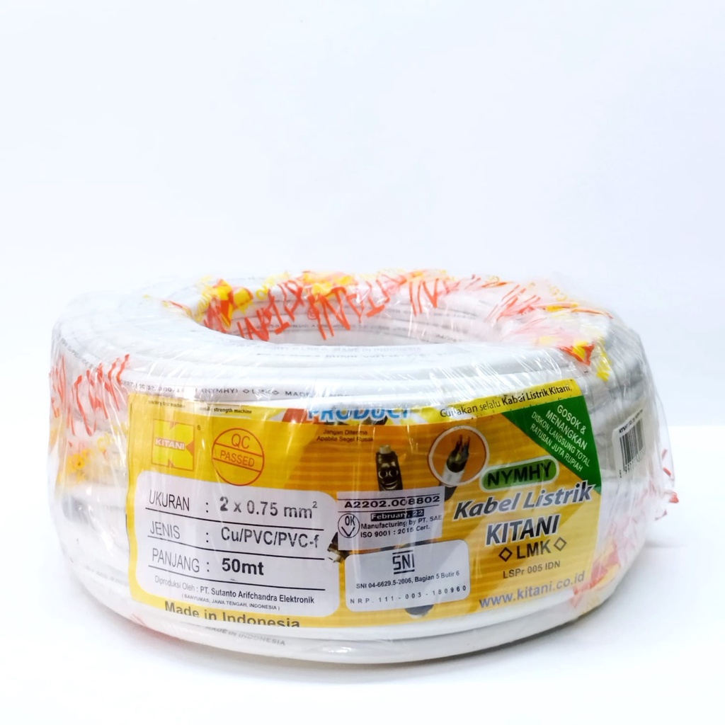Kabel Listrik NYMHY 2 x 0,75mm KITANI Rol 50m Tembaga SNI