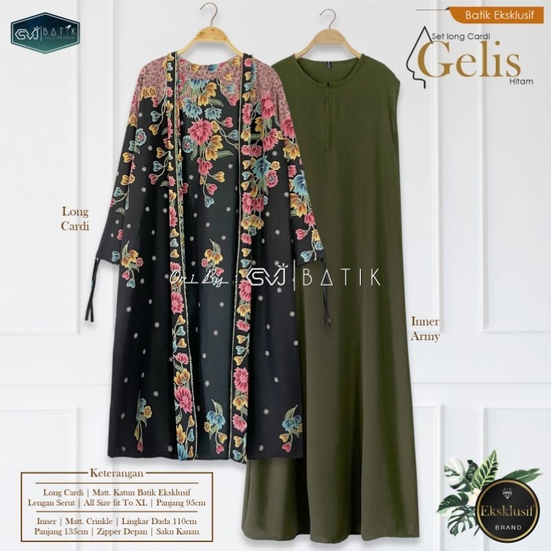 [ORI SVJ] SET LONG CARDI EKSKLUSIF INNER ARMY ATASAN CARDIGAN WANITA MODERN BATIK ASLI SOLO MURAH RE