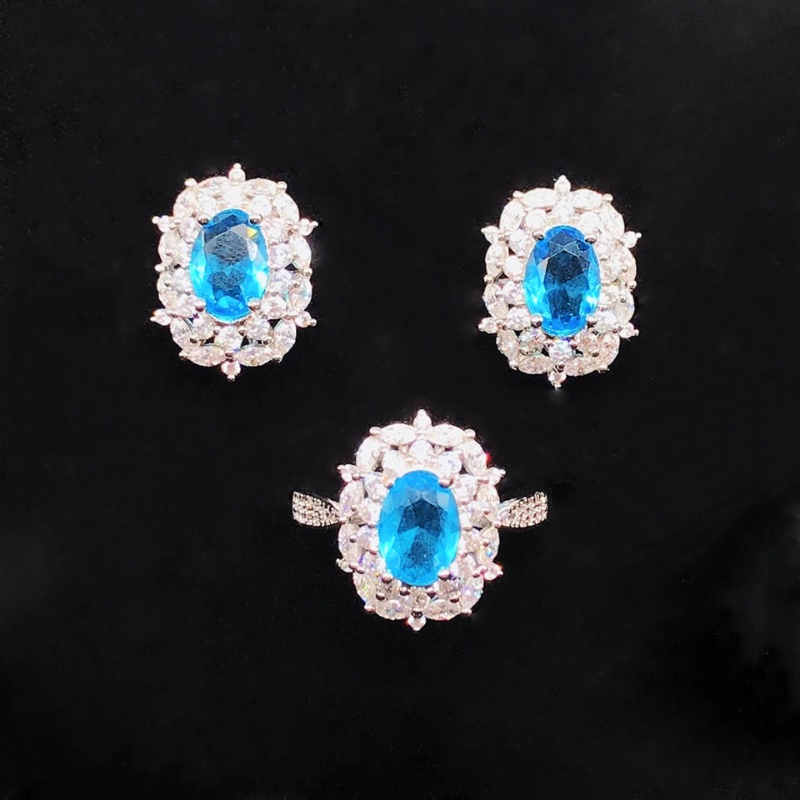 Goldkingdom Aksesoris Perhiasan Fashion Ready Stock Caibao Setelan Aquamarine Topaz Argyle Pink Berlian Cincin Stud Perempuan