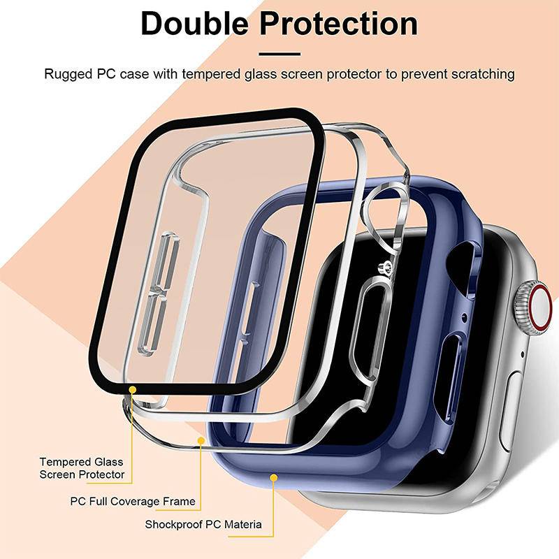 Kaca+cover Untuk Apple Watch case Serie8 7 45mm 41mm iwatch Accessorie Pelindung Layar Untuk iwatch Serie6 5 4 3 2 SE 44mm 40mm 42mm 38mm