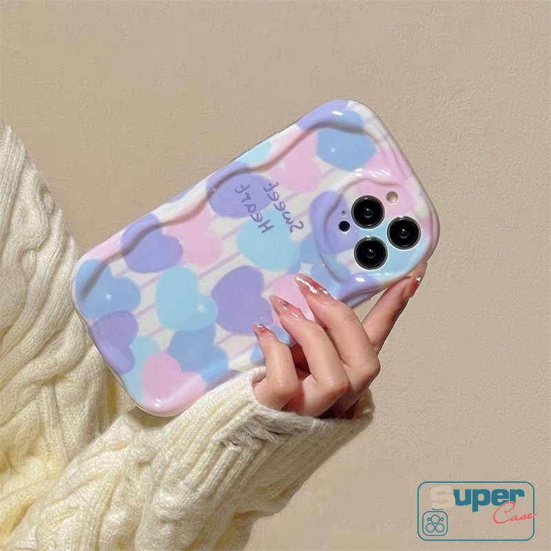 Ins Lukisan Cat Minyak Cinta Hati Casing Kompatibel Untuk iPhone 7plus XR 11 13 12 14 Pro Max 6s 6 7 8 Plus X XS Max SE 2020 3D Wavy Curved Edge Soft Tpu Shockproof Airbag Glossy Case