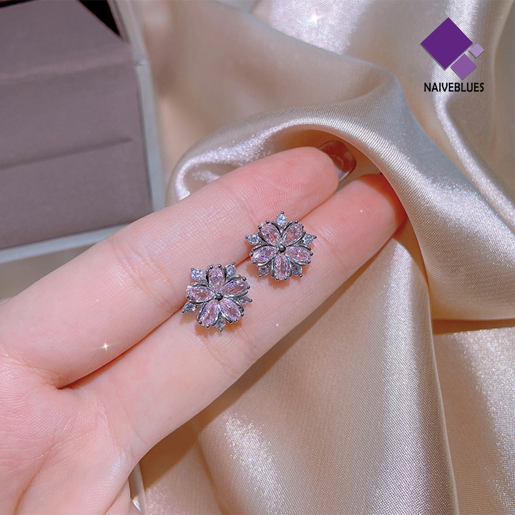 Naiveblue &gt; Wanita Kalung Lapisan Ganda Cubic Zirconia Perhiasan Shiny All Match Anting Cincin