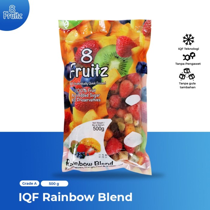 

8 Fruitz IQF Rainbow Blend Strawberry Mango Kiwi Blueberry 500 gram