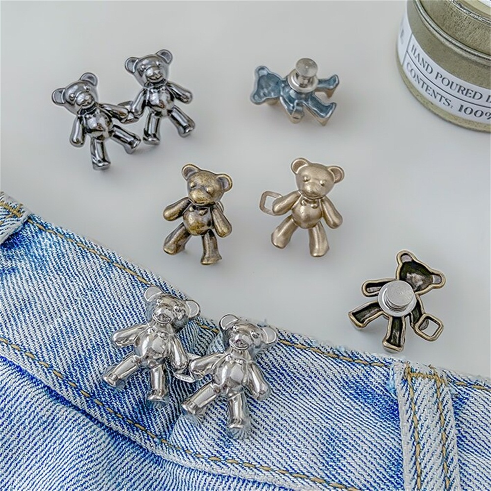 1pasang Bear Adjustable Gesper Pinggang Metal Tombol Pengencang Dapat Dilepas Untuk Jeans Tanpa Meninju