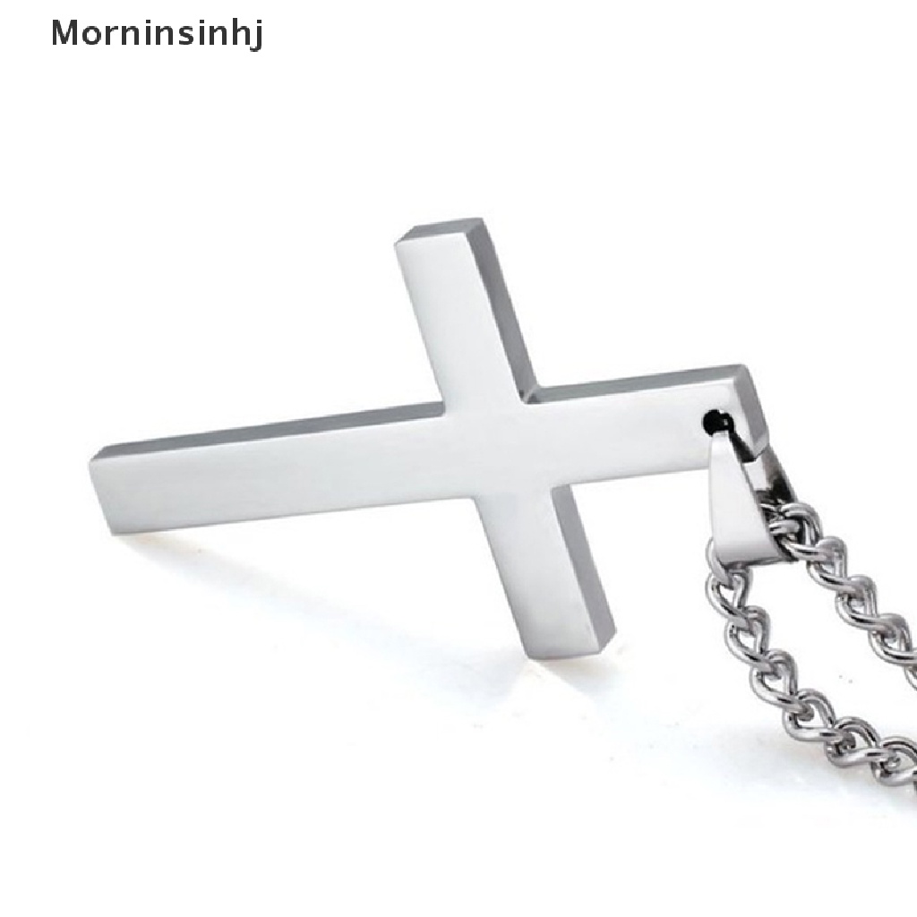 Mornin Mens Cross Pendant Necklace Stainless Steel Link Rantai Kalung Pernyataan Perhiasan id