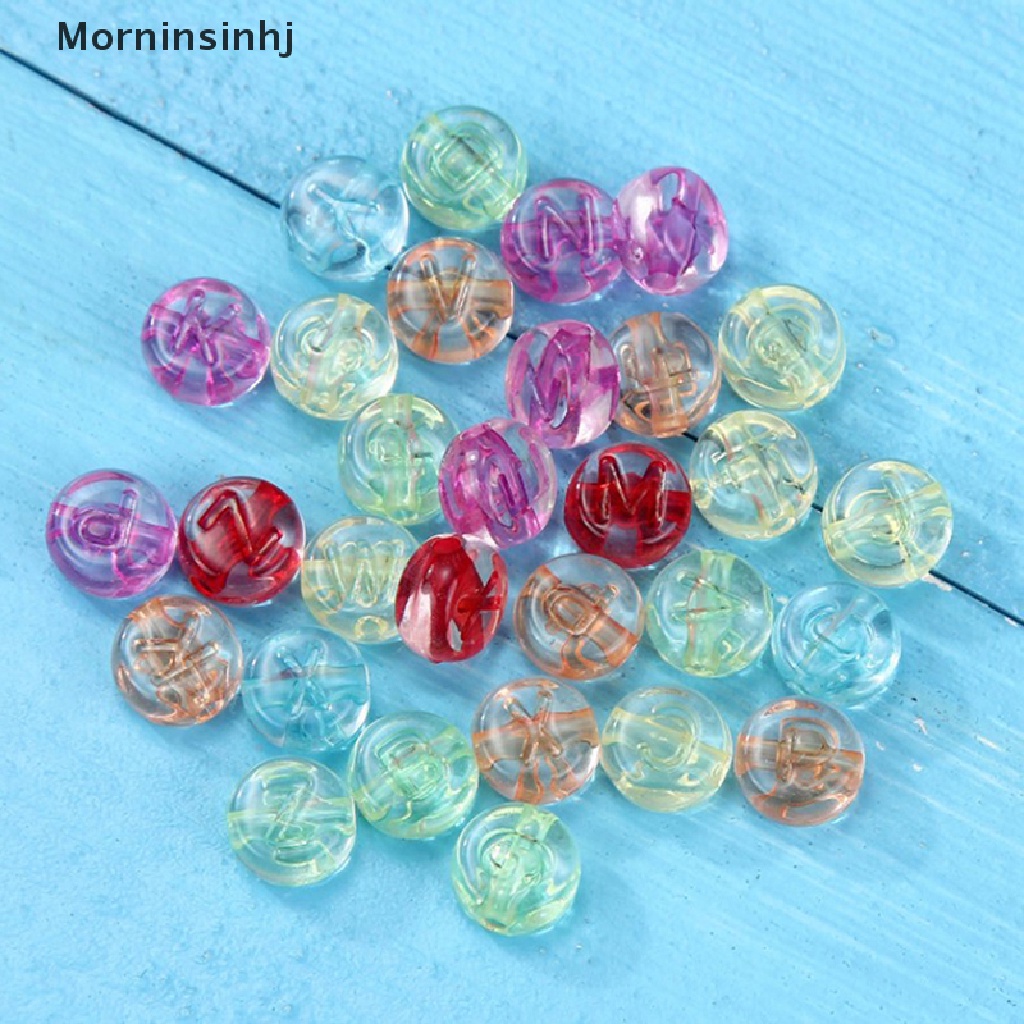 Mornin 100pcs 6mm Manik-Manik Akrilik Huruf Transparan Alfabet Bulat Kotak Kubus Beads id