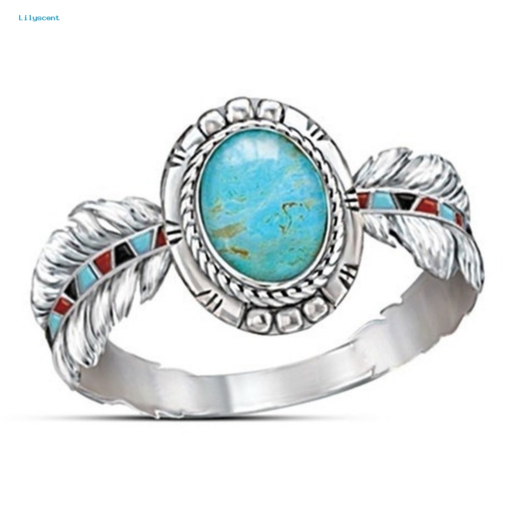 Cincin Vintage Gaya Lilyscent Untuk Perjamuan Dekorasi Turquoise Finger Band Skin-touch