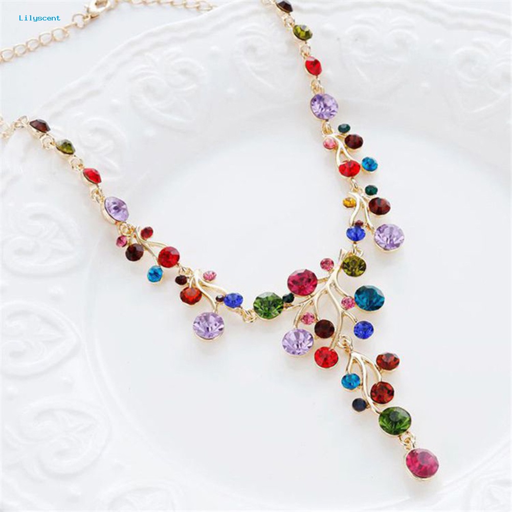 Lilyscent Wanita Fashion Multicolor Berlian Imitasi Berbentuk Y Cabang Bib Kerah Rantai Kalung