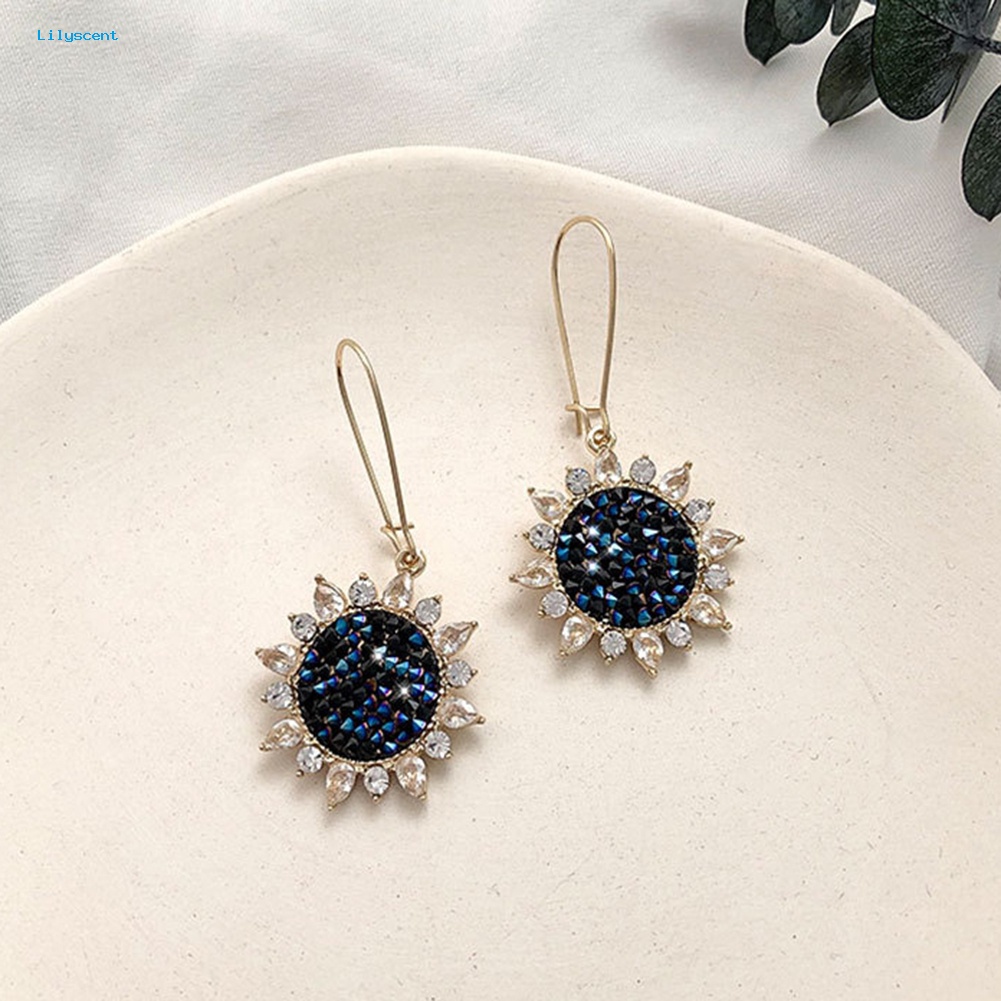 Lilyscent Pesta Mewah Wanita Bunga Matahari Liontin Cubic Zirconia Hias Leverback Earrings