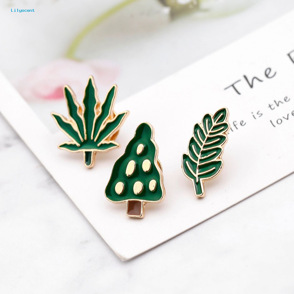 Lilyscent Pria Wanita Pohon Hijau Daun Enamel Bros Pin Breastpin Syal Topi Perhiasan Hadiah