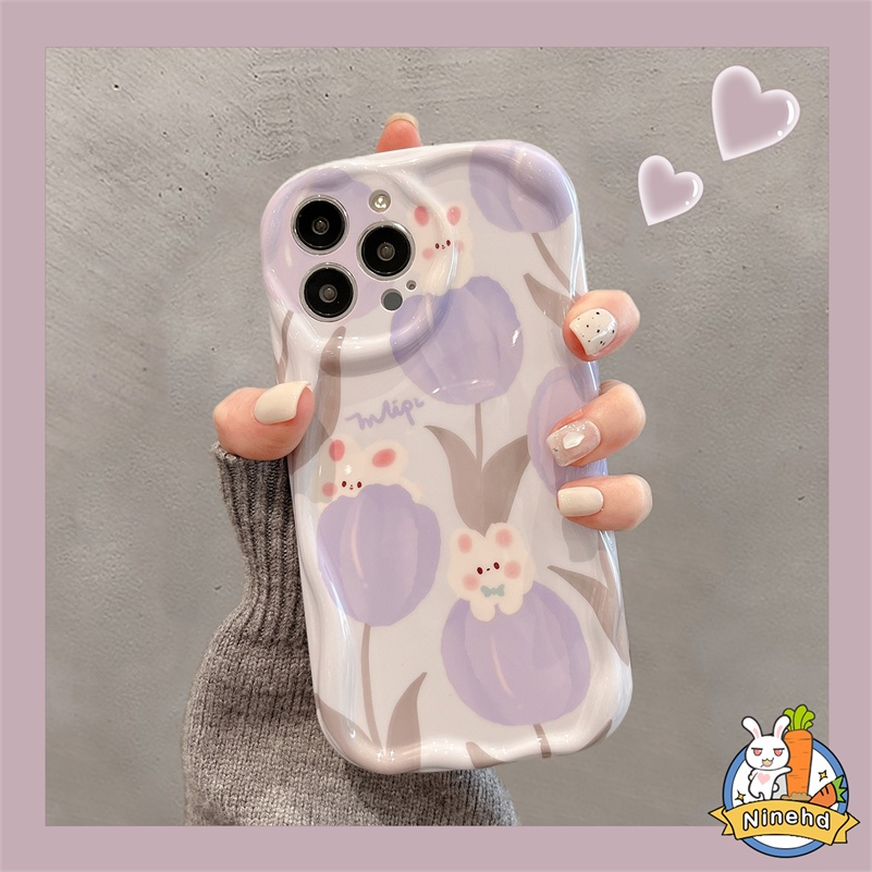 IPHONE Casing Kompatibel Untuk Iphone14 13 12 11 Pro Max X Xr Xs Max8 7 6 6s Plus SE 2020 Baru Ungu Tulip Kelinci Gentle Style Phone Case Casing Anti Jatuh Airbag Soft Case Cover Pelindung