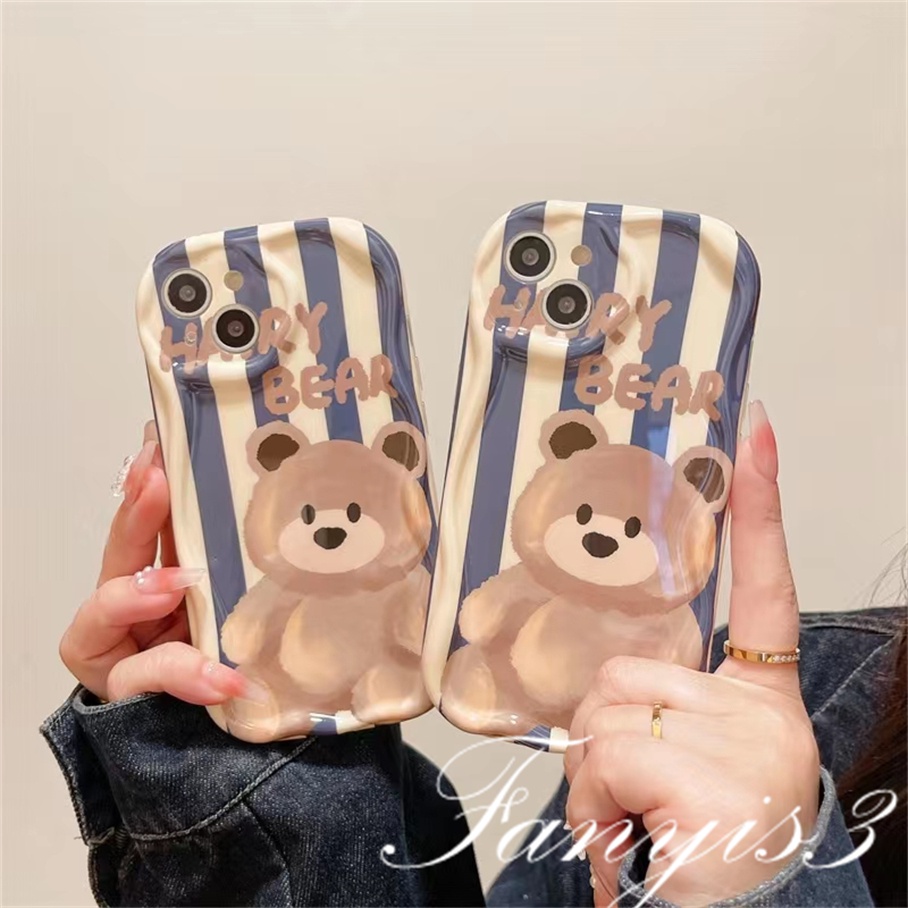 Compatible For IPhone 14 13 12 11 Pro Max X XR Xs Max 8 7 6s Plus SE 2020 Kompatibel Untuk Happy Bear Gelombang Casing Ponsel TPU Silicon Lembut Cover Pelindung