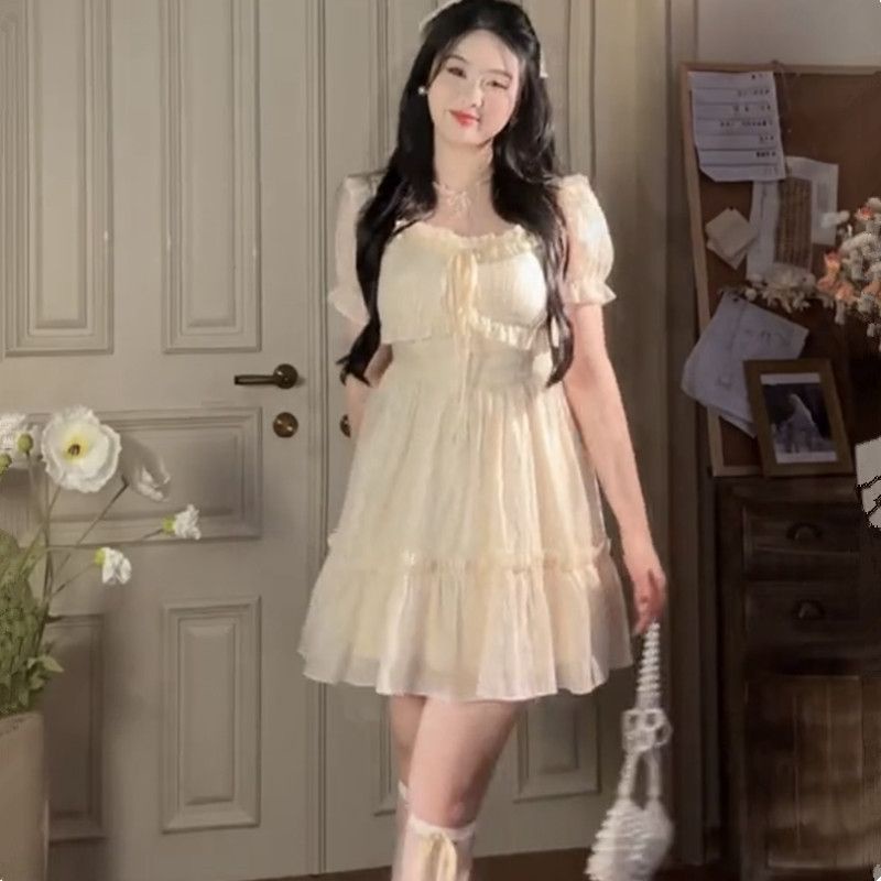 Red Girl s Mind  musim panas baru garis manis slimming gaun peri pendek rok Prancis pinggang kerah wanita